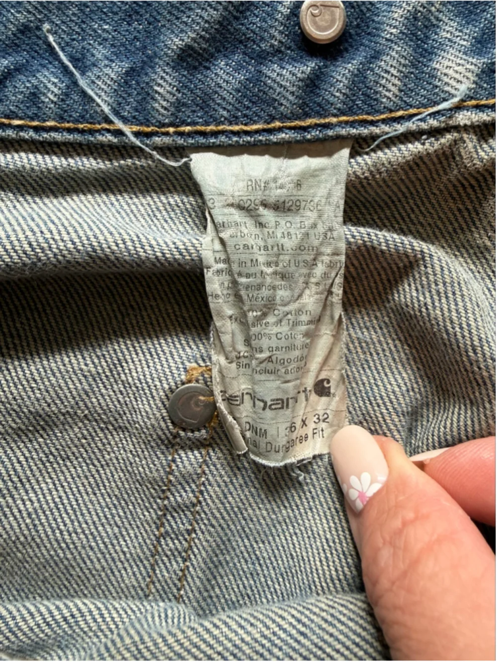 Vintage Carhartt Double Knee Denim Logger Pants Suspender Buttons 36